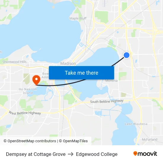 Dempsey at Cottage Grove to Edgewood College map
