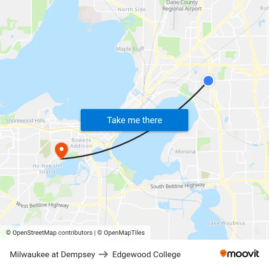 Milwaukee at Dempsey to Edgewood College map