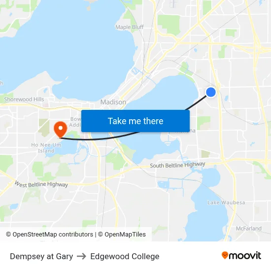 Dempsey at Gary to Edgewood College map