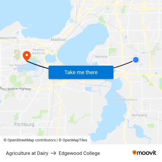 Agriculture at Dairy to Edgewood College map