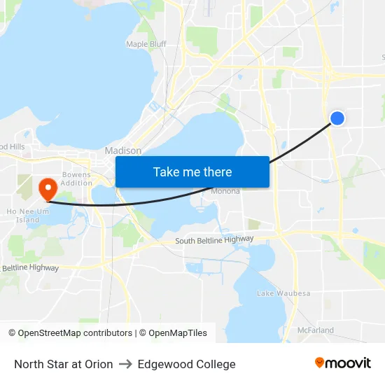 North Star at Orion to Edgewood College map