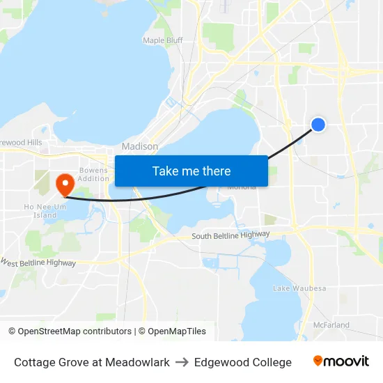 Cottage Grove at Meadowlark to Edgewood College map