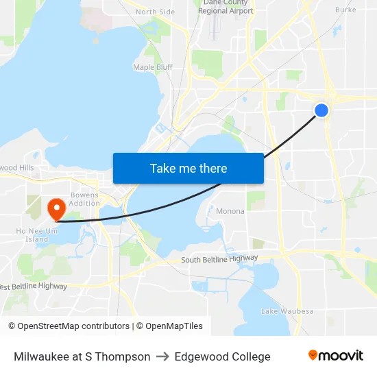 Milwaukee at S Thompson to Edgewood College map