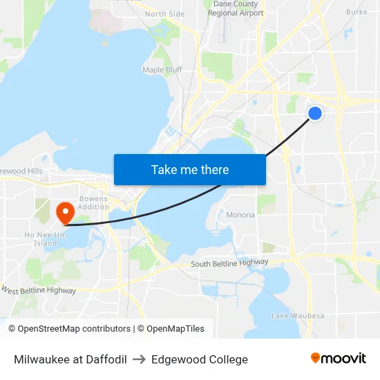Milwaukee at Daffodil to Edgewood College map