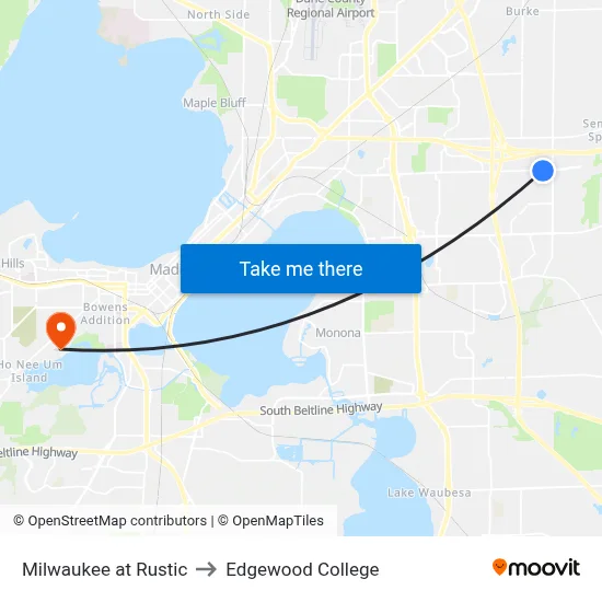 Milwaukee at Rustic to Edgewood College map