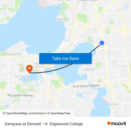 Dempsey at Dennett to Edgewood College map