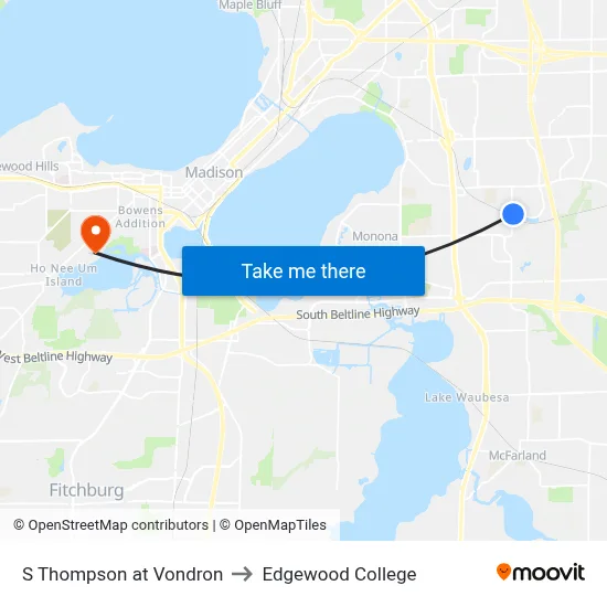 S Thompson at Vondron to Edgewood College map