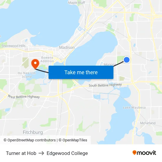 Turner at Hob to Edgewood College map