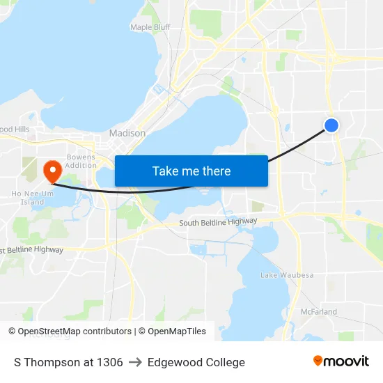 S Thompson at 1306 to Edgewood College map