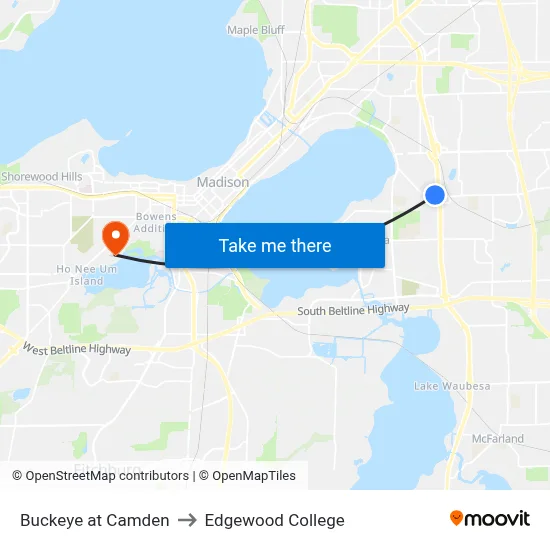 Buckeye at Camden to Edgewood College map