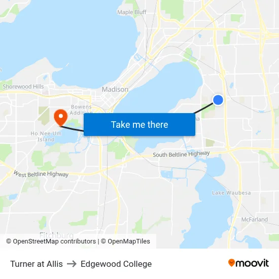 Turner at Allis to Edgewood College map