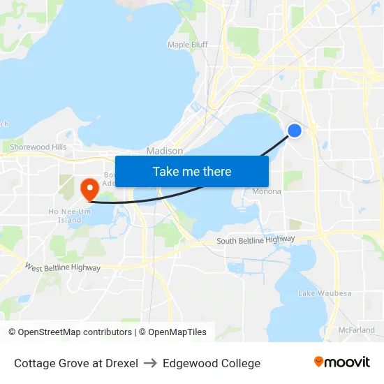 Cottage Grove at Drexel to Edgewood College map