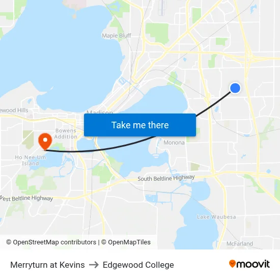 Merryturn at Kevins to Edgewood College map