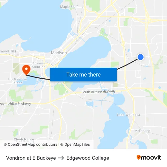 Vondron at E Buckeye to Edgewood College map