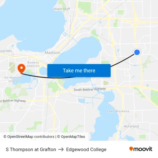 S Thompson at Grafton to Edgewood College map