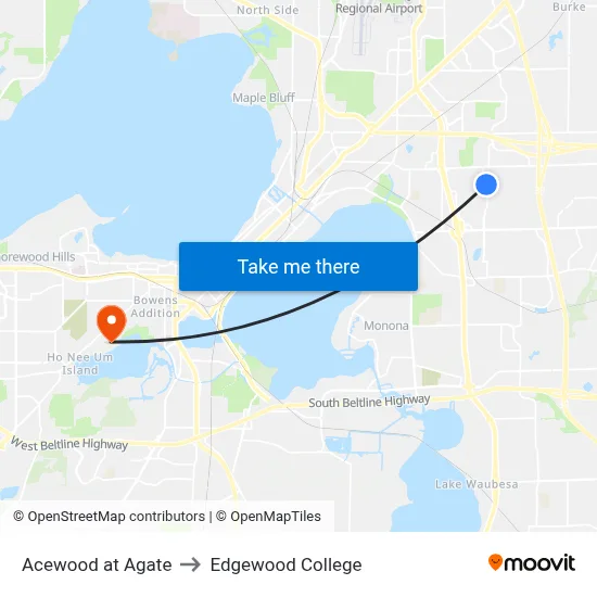 Acewood at Agate to Edgewood College map