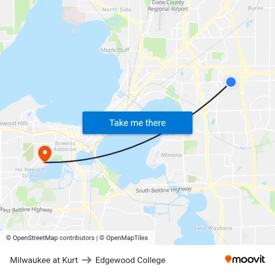 Milwaukee at Kurt to Edgewood College map