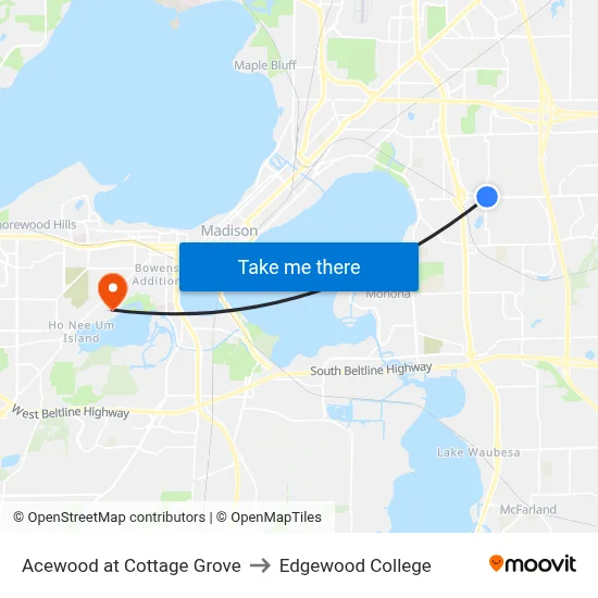 Acewood at Cottage Grove to Edgewood College map