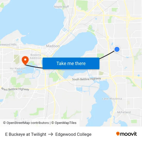 E Buckeye at Twilight to Edgewood College map