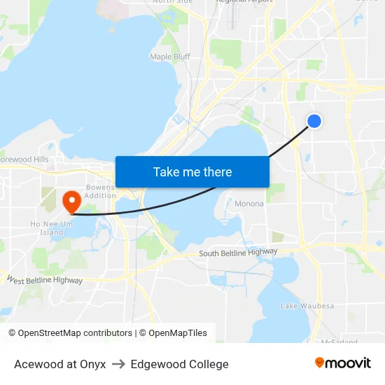Acewood at Onyx to Edgewood College map