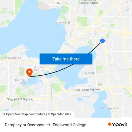Dempsey at Overpass to Edgewood College map