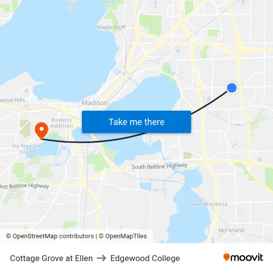 Cottage Grove at Ellen to Edgewood College map