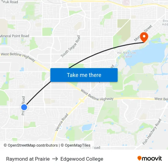 Raymond at Prairie to Edgewood College map