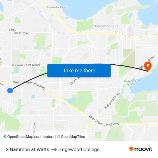 S Gammon at Watts to Edgewood College map