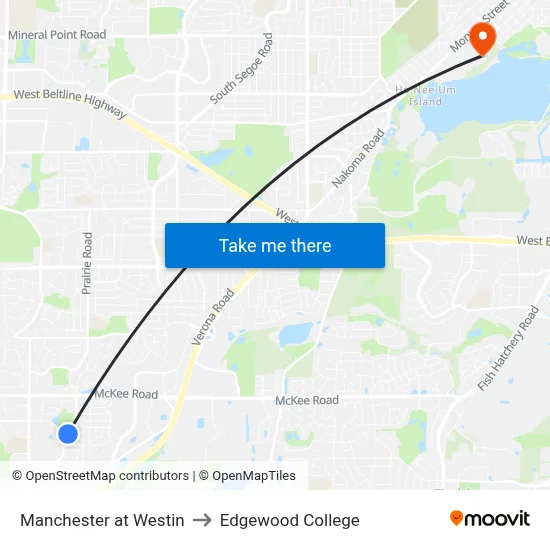 Manchester at Westin to Edgewood College map