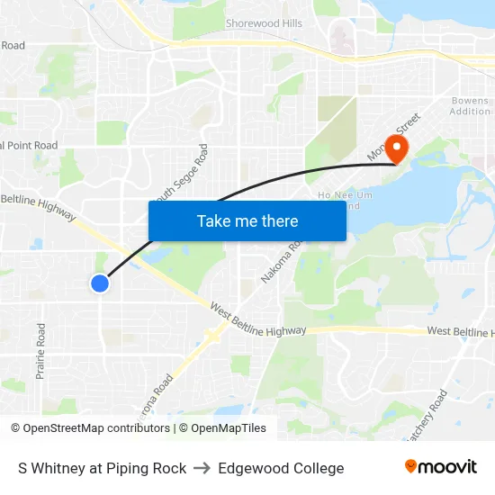 S Whitney at Piping Rock to Edgewood College map