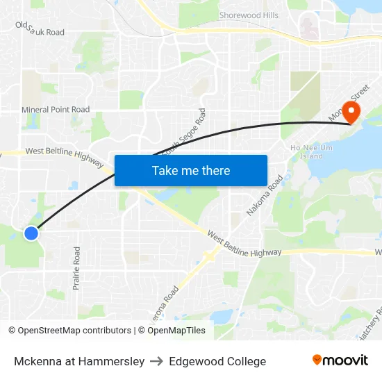 Mckenna at Hammersley to Edgewood College map