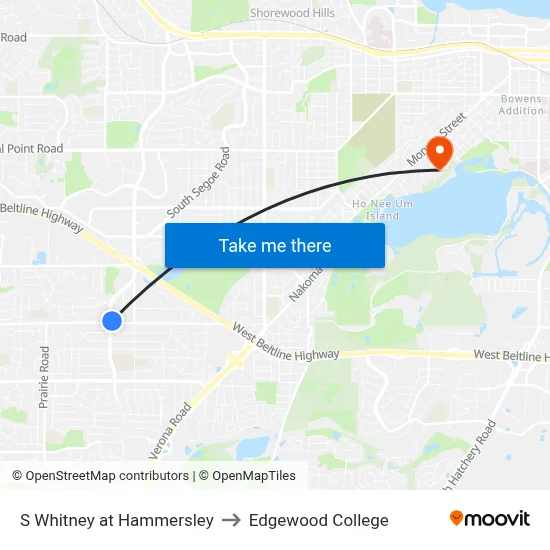 S Whitney at Hammersley to Edgewood College map
