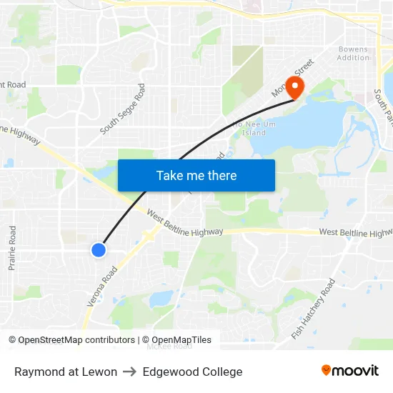 Raymond at Lewon to Edgewood College map