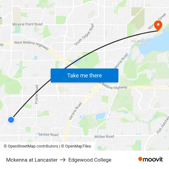 Mckenna at Lancaster to Edgewood College map