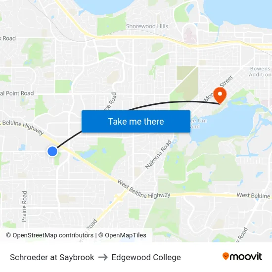 Schroeder at Saybrook to Edgewood College map