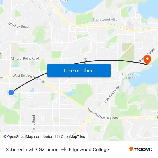 Schroeder at S Gammon to Edgewood College map