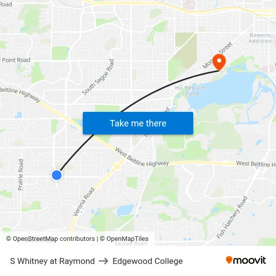 S Whitney at Raymond to Edgewood College map