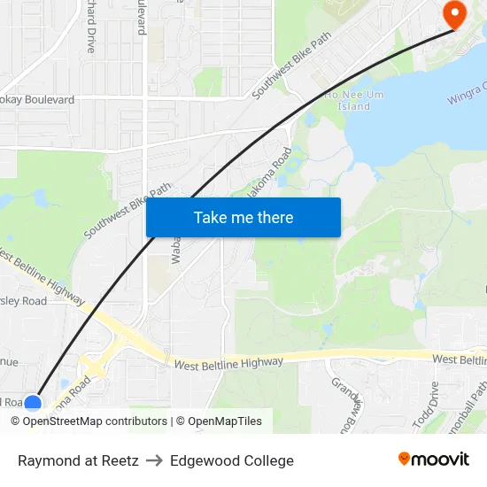 Raymond at Reetz to Edgewood College map