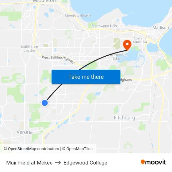 Muir Field at Mckee to Edgewood College map