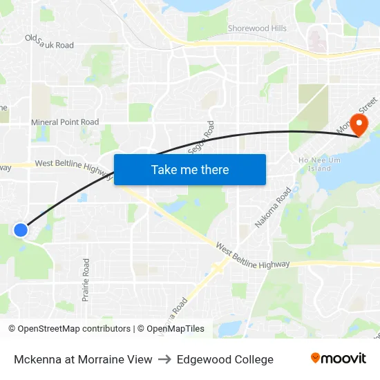 Mckenna at Morraine View to Edgewood College map