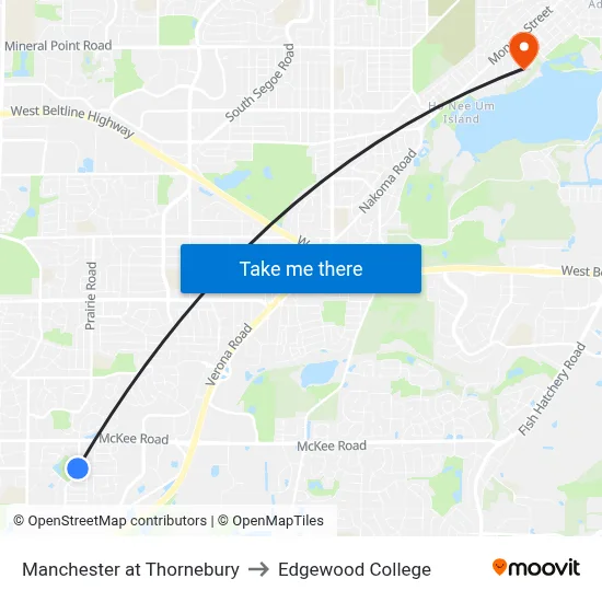 Manchester at Thornebury to Edgewood College map