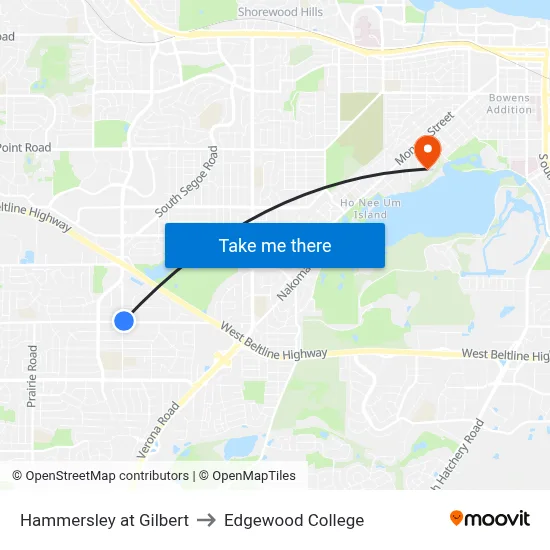 Hammersley at Gilbert to Edgewood College map