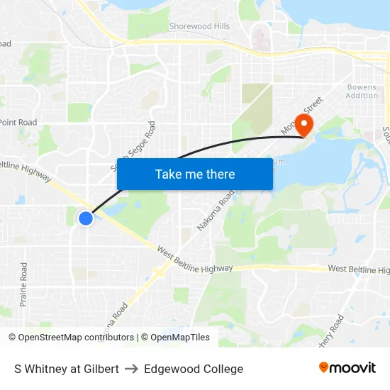 S Whitney at Gilbert to Edgewood College map