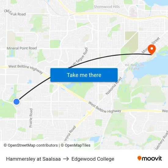 Hammersley at Saalsaa to Edgewood College map