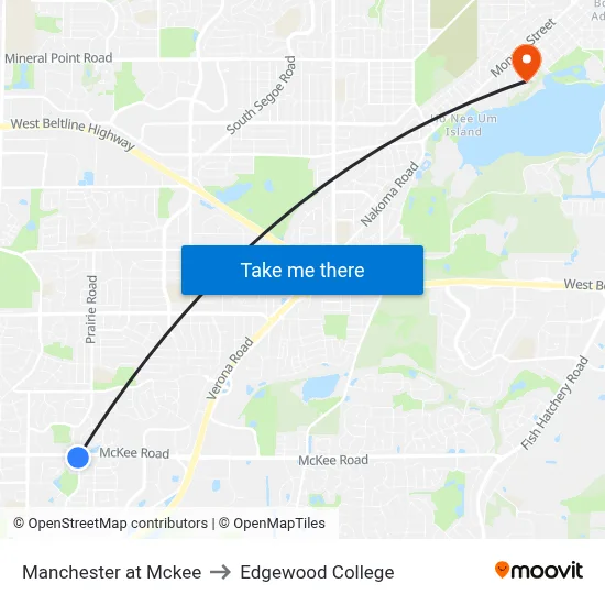 Manchester at Mckee to Edgewood College map