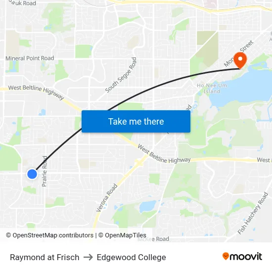 Raymond at Frisch to Edgewood College map