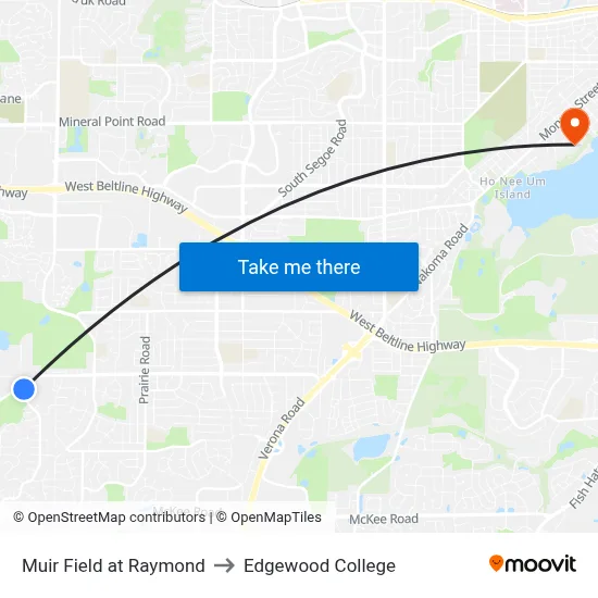 Muir Field at Raymond to Edgewood College map