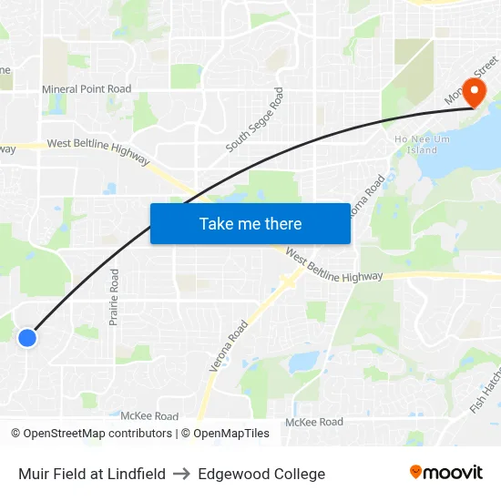 Muir Field at Lindfield to Edgewood College map