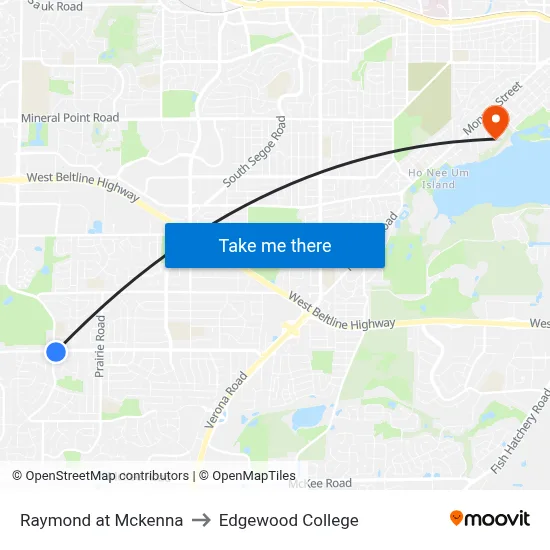 Raymond at Mckenna to Edgewood College map