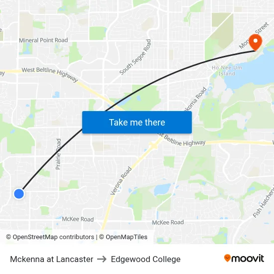 Mckenna at Lancaster to Edgewood College map